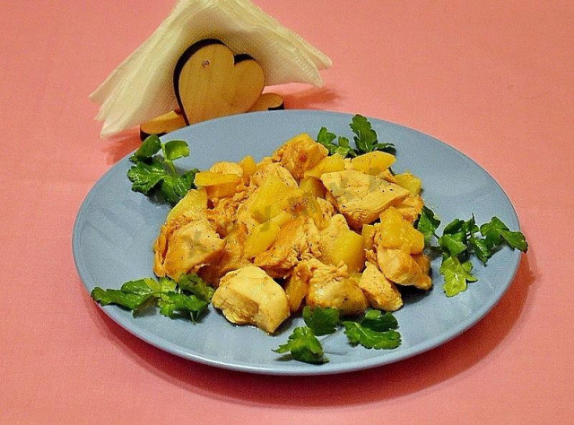 Куриное филе с ананасами и кетчупом в духовке