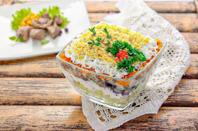 Салат мимоза с печенью трески классический Салат мимоза с печенью трески классический