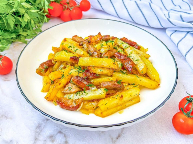 Жареная свинина с картошкой и луком по-домашнему