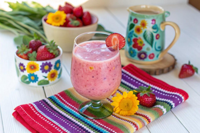 Смузи с клубникой и бананом на кокосовом молоке Смузи с клубникой и бананом на кокосовом молоке