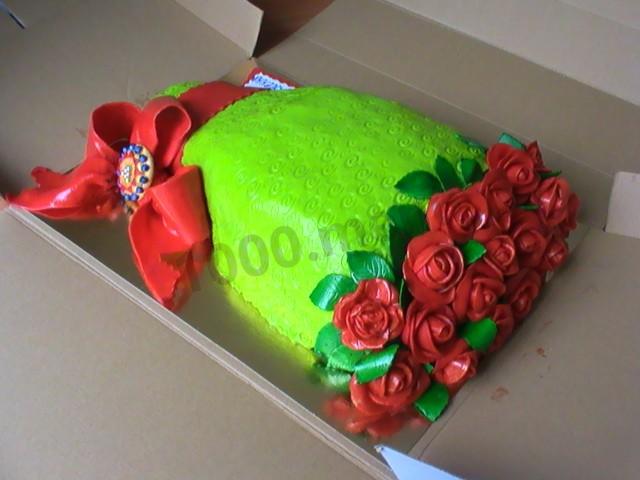 Торт с бантом из мастики Цветы