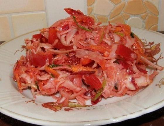 Салат с капустой морковкой болгарским перцем и яблоками