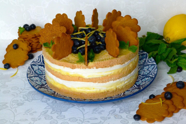Ванильный торт с лимонным курдом и лимонным суфле