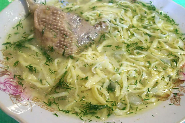 Утиный суп с домашней лапшой, зеленью и специями