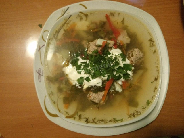 Зеленый суп с щавелем и индейкой