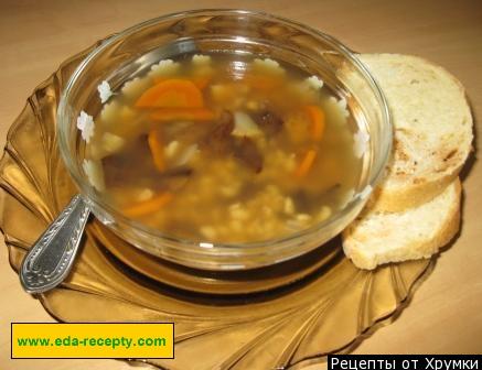 Грибной суп из сушеных грибов с морковью и перловкой