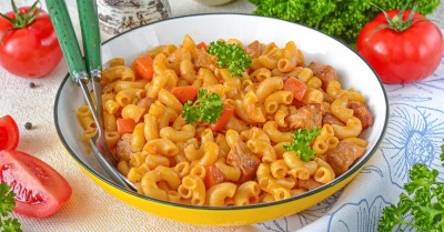 Макароны с мясом в мультиварке