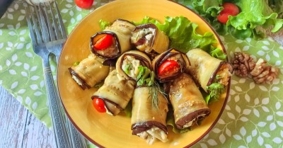 Рулетики из баклажанов с разными начинками