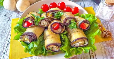 Рулетики из баклажанов с разными начинками