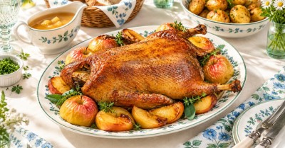 Запеченная утка с яблоками в рукаве