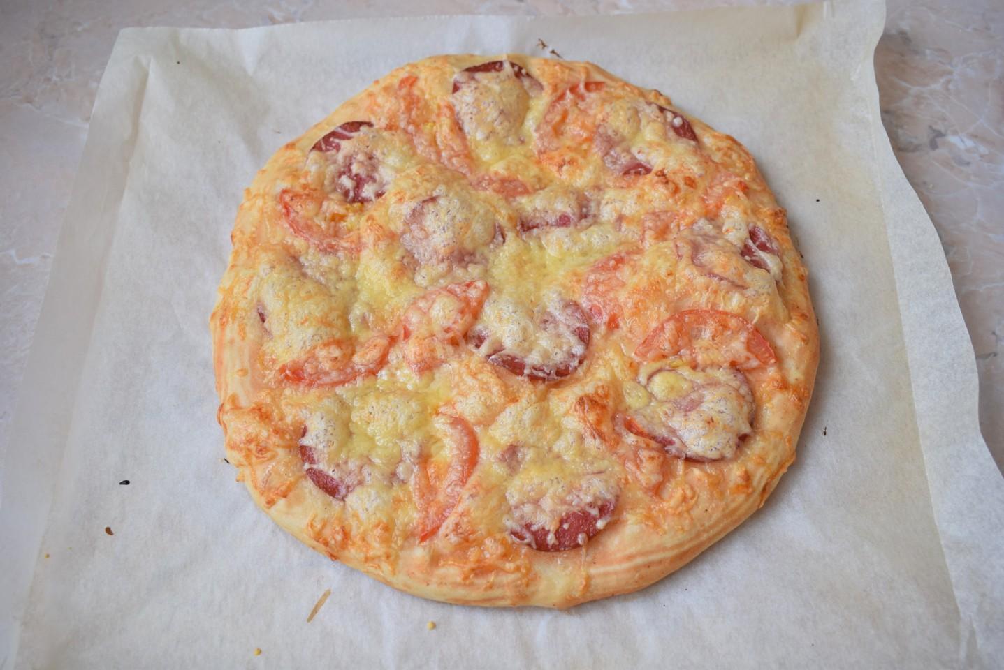 рецепт приготовления домашней пиццы в духовке с колбасой и сыром фото 104