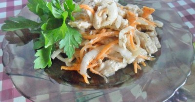 Корейская закуска из  филе курицы с морковкой