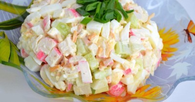 Салат с сыром косичка крабовыми палочками яйцом огурцом