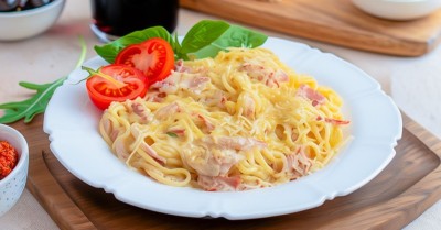Паста карбонара с беконом и сливками классическая