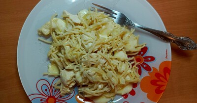 спагетти с курицей и сыром