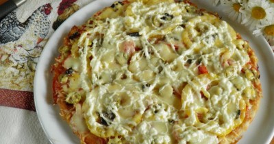 Пицца бездрожжевая с грибами на яйце и молоке
