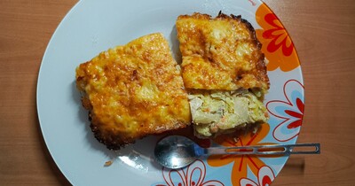 картофельно-капустная запеканка с курицей