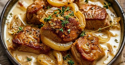 Свинина тушеная с луком на молоке