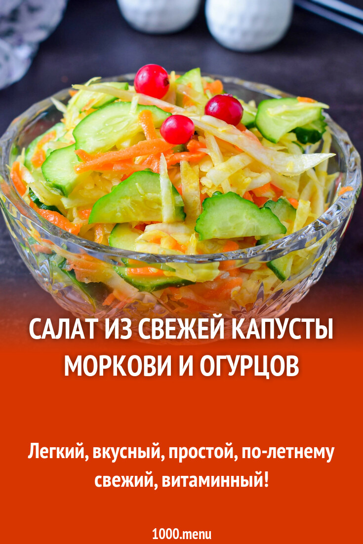 Салат из свежей капусты моркови и огурцов рецепт фото пошагово и видео -  1000.menu