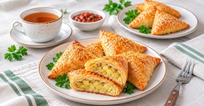 Самса с картошкой из слоеного теста