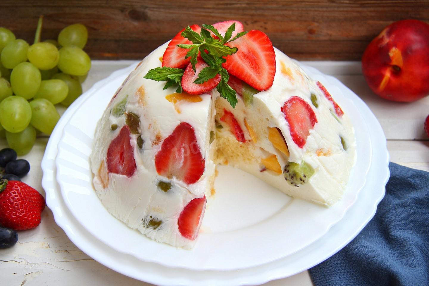 Торт с желе сверху и фруктами рецепт с фото