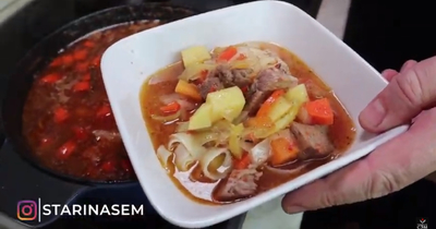 Лагман с картофелем, болгарским перцем и томатной пастой