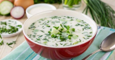 Окрошка на курином бульоне