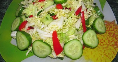 Салат пекинская капуста зеленый лук огурец без майонеза