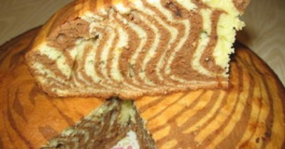 Пирог Зебра на сливочном масле и сметане с какао и шоколадом