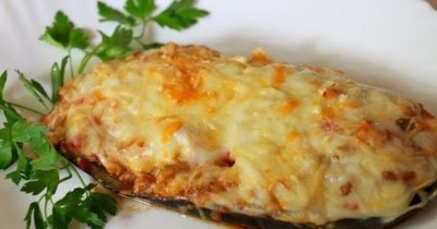 Баклажаны фаршированные грибами, фаршем, сыром и зеленью
