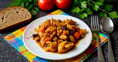 Овощное рагу на куриной грудке