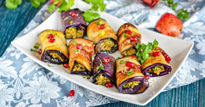 Рулетики из баклажанов с грецкими орехами и чесноком
