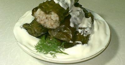 Голубцы из говядины с рисом и луком в виноградных листьях