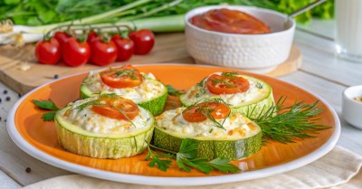 Кабачки, фаршированные курицей, помидорами и сыром в духовке