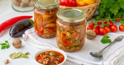 Лечо с баклажанами и грецкими орехами на зиму