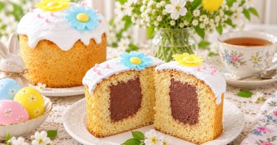 Пасхальный кулич с начинкой шоколадом внутри