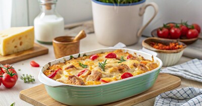 Запеканка картофельная с курицей помидорами и сыром