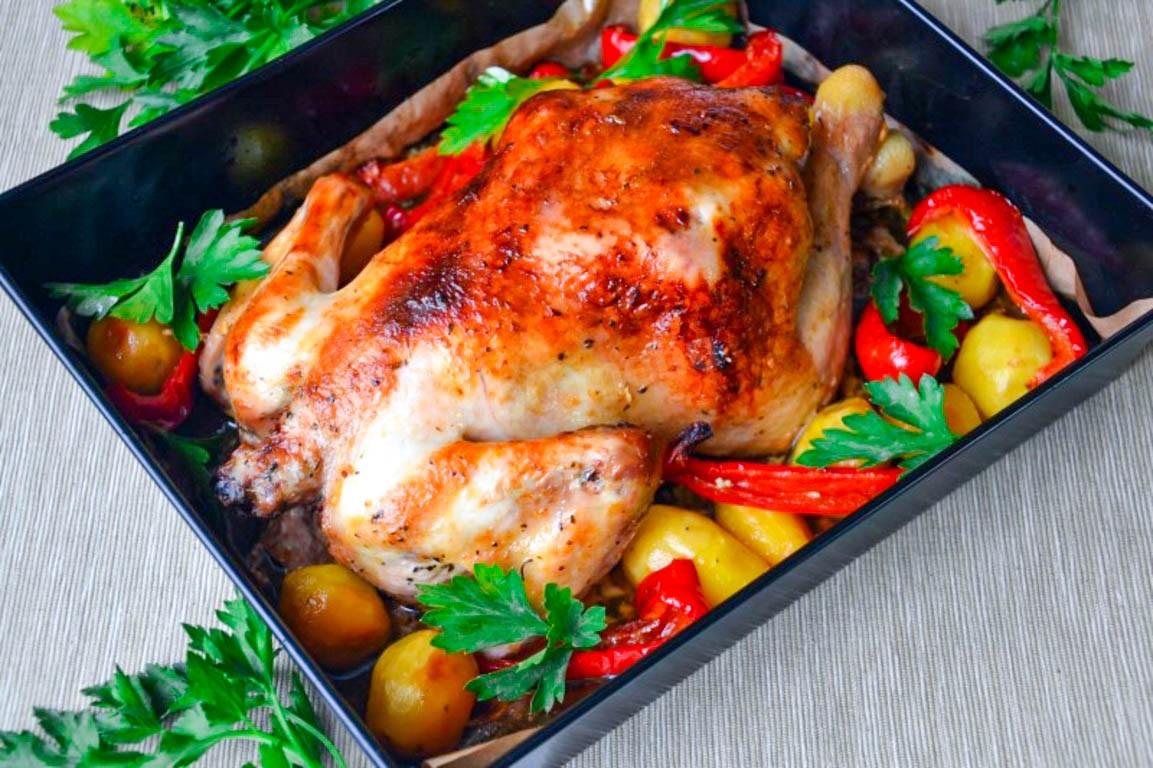 Курица запеченная в духовке с картошкой пошагово с фото