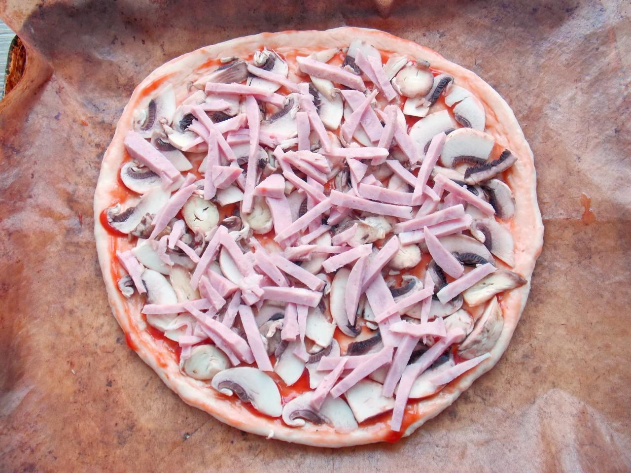 как приготовить пиццу только из колбасы и грибов фото 51