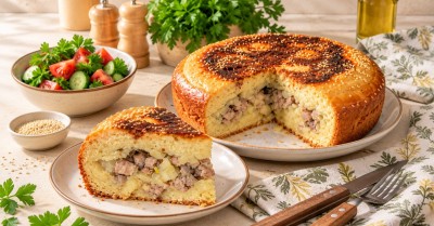 Пирог с мясом и картошкой в мультиварке