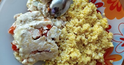 пшено и рыба под сыром