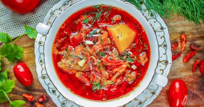 Классический борщ с мясом говядины и свинины