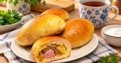 Пирожки с картошкой капустой и сосиской