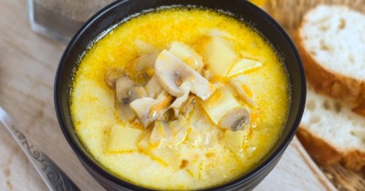 Сырный суп с плавленным сыром и грибами шампиньонами