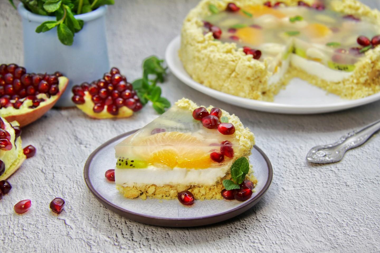 Торт желейный с фруктами и сметаной фото и рецепт с фото