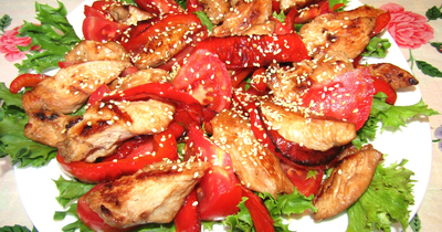  Теплый салат с курицей, помидорами и перцем - пошаговый рецепт приготовления с фото  