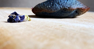 Цветочное печенье Мадлен с синим чаем на миндальной муке