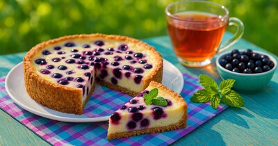 Песочный пирог с творогом и черной смородиной в духовке