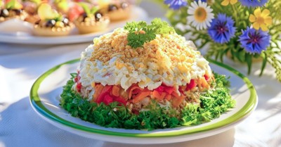 Мимоза салат с красной рыбой слоями