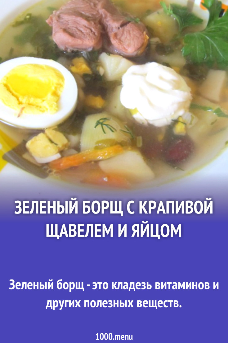 Зеленый борщ с крапивой щавелем и яйцом на мясном бульоне рецепт с фото  пошагово - 1000.menu